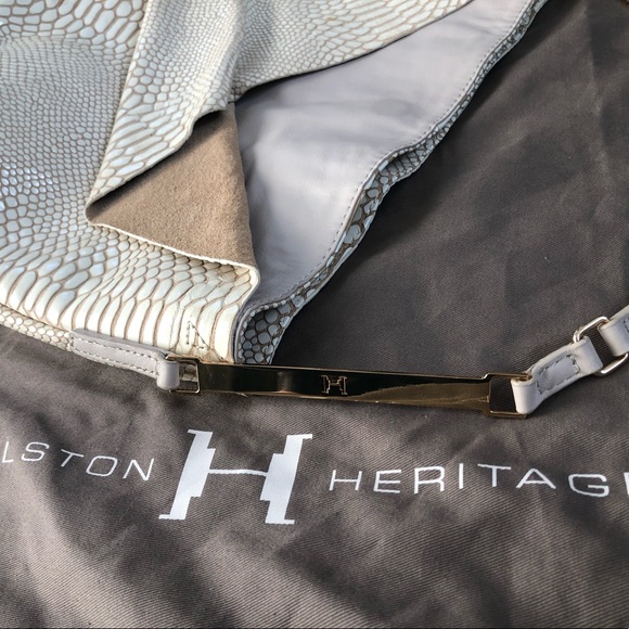 New NWT Halston Heritage cream beige leather croc patent shoulder hobo bag - Picture 7 of 10